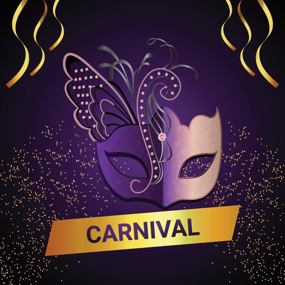 Carnival creative mask with feather on purple background vector