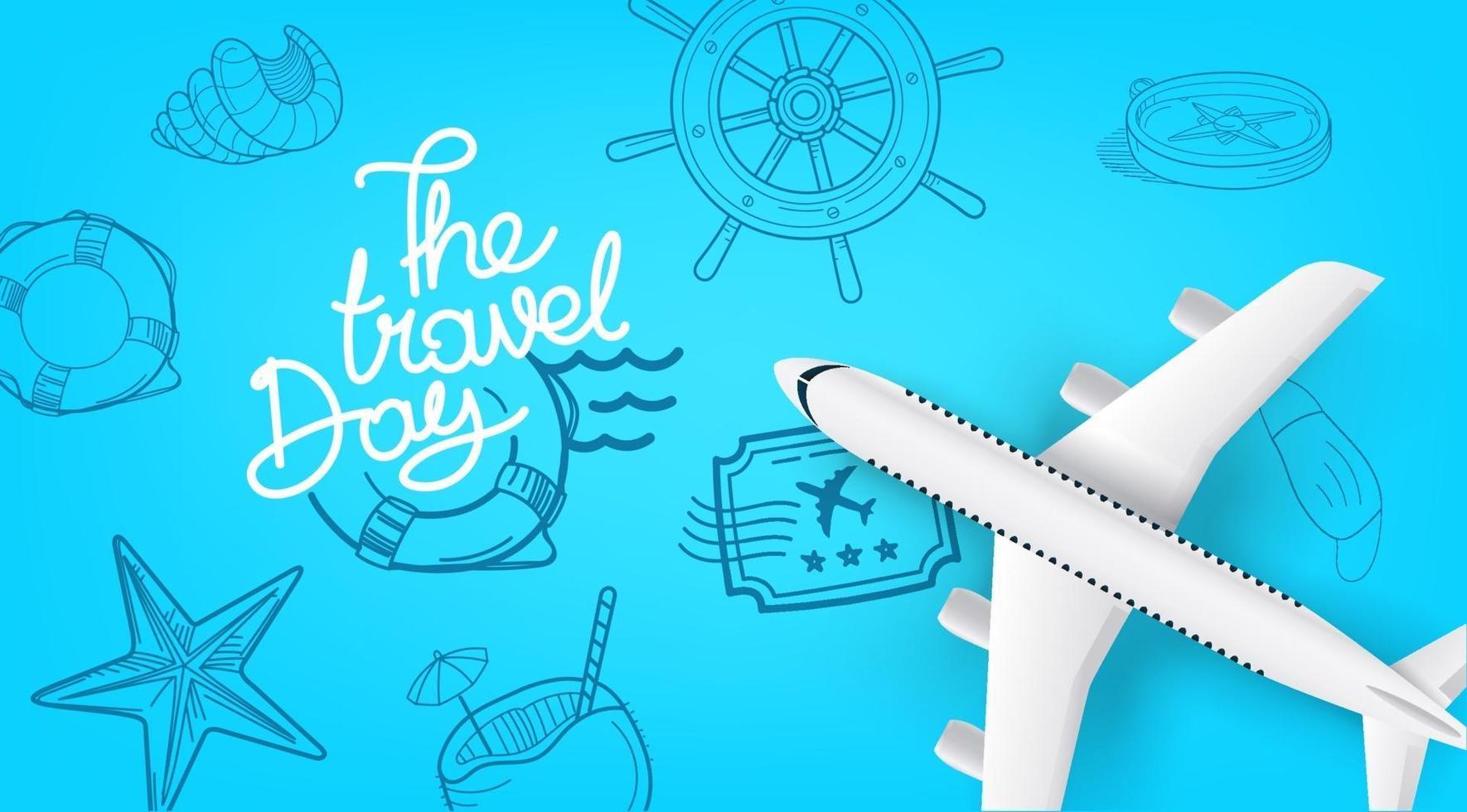 Air travel concept with aircraft and doodle elements vector