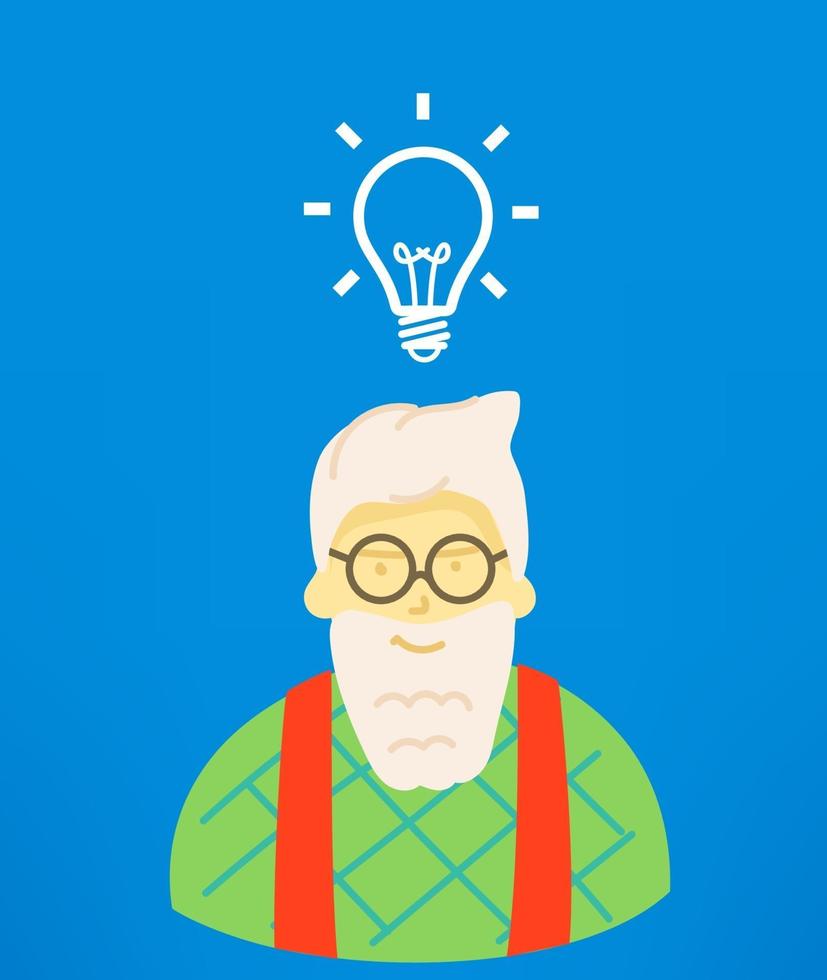 Hipster is thinking. Idea concept with hipster and lightbulb vector