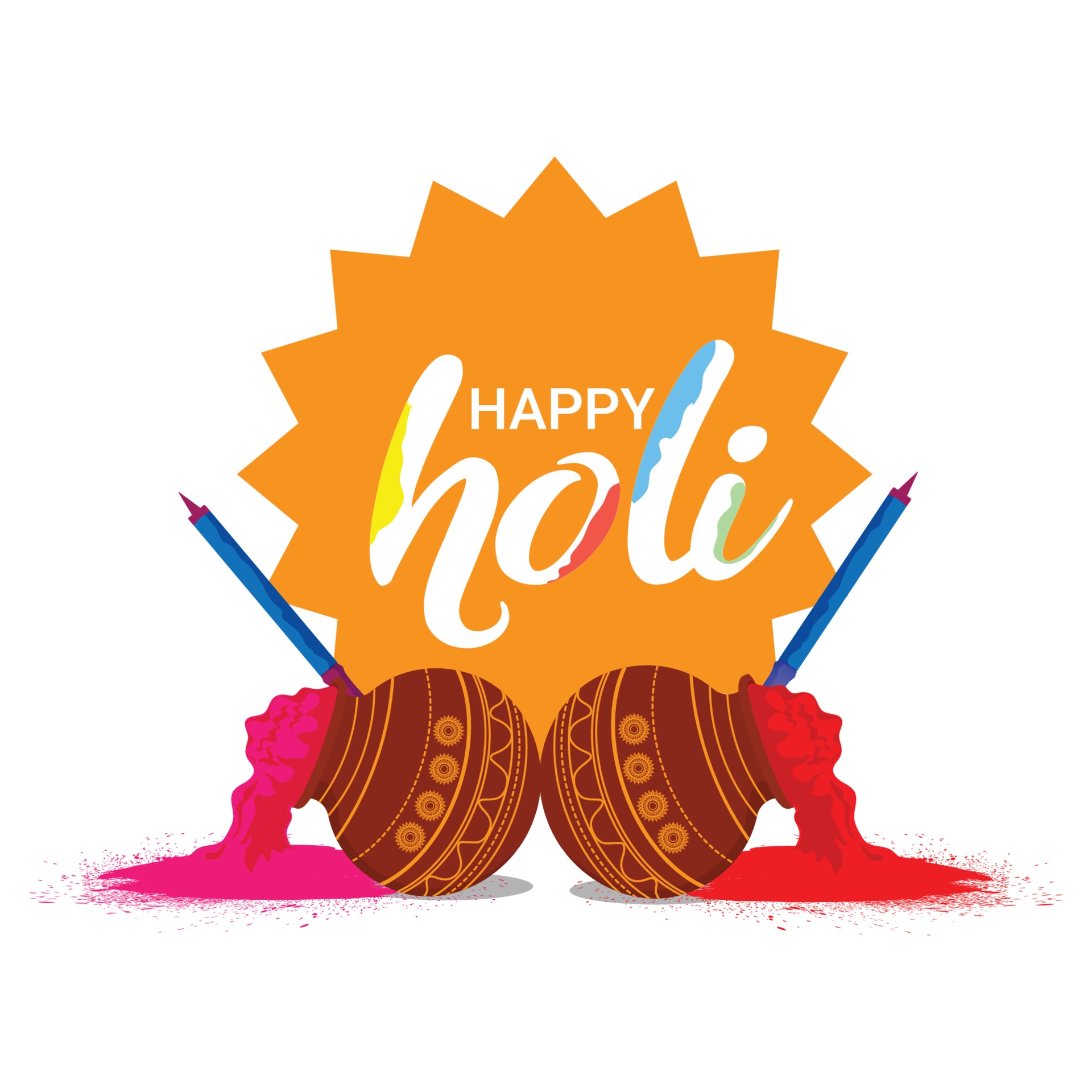 Happy holi indian hindu festival background with creative mud pot and color  bowl 2157129 Vector Art at Vecteezy