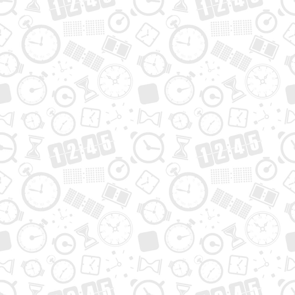 Different style clocks seamless background. Monochrome illustration vector