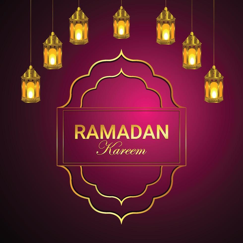 Ramadan kareem or eid mubarak with golden lantern vector