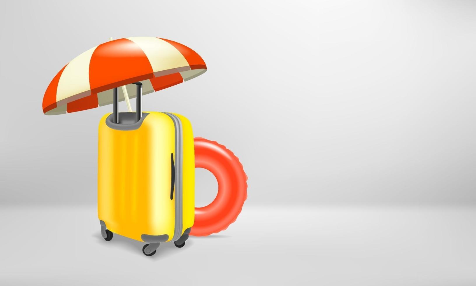 Vacation concept with plastic suitcase and travel accessories vector