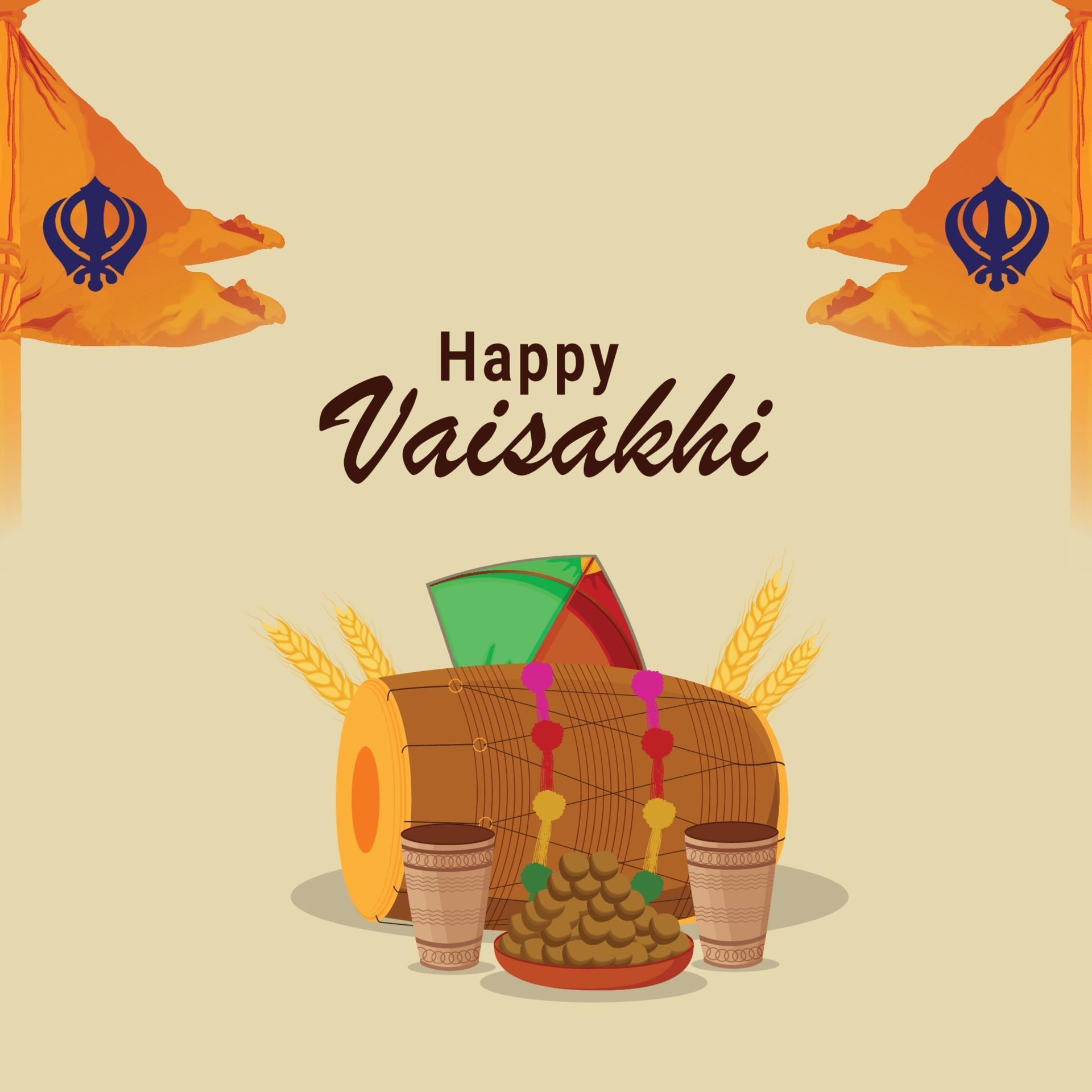 Flat design of happy vaisakhi greeting card with creative elemts
