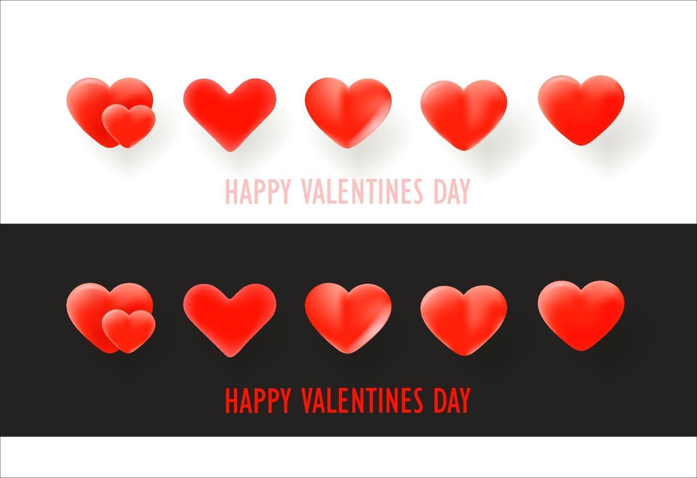 Vector hearts on white and on black background. Happy Valentines day