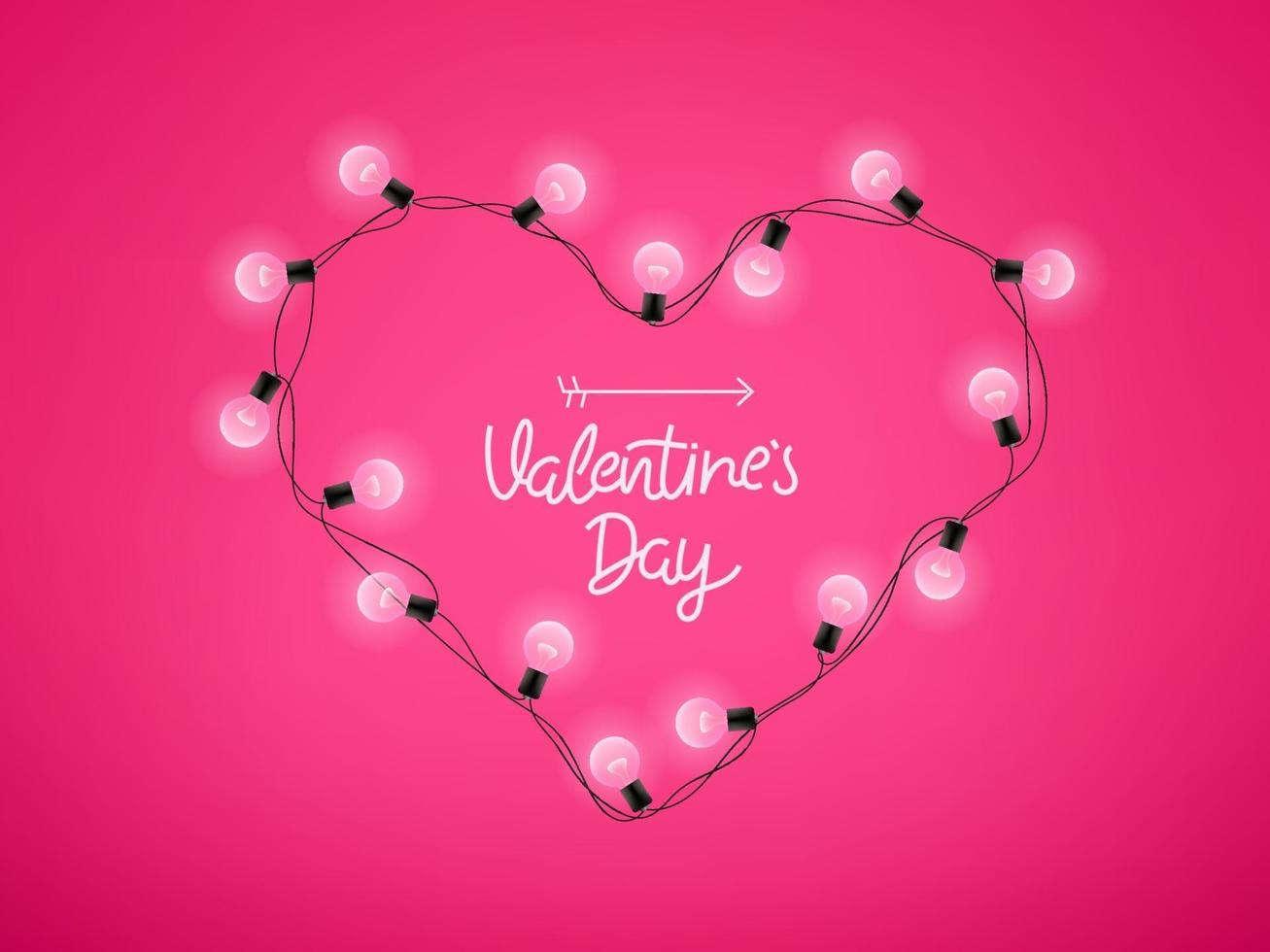 Shining heart and lettering inscription on pink background. Valentines day card vector