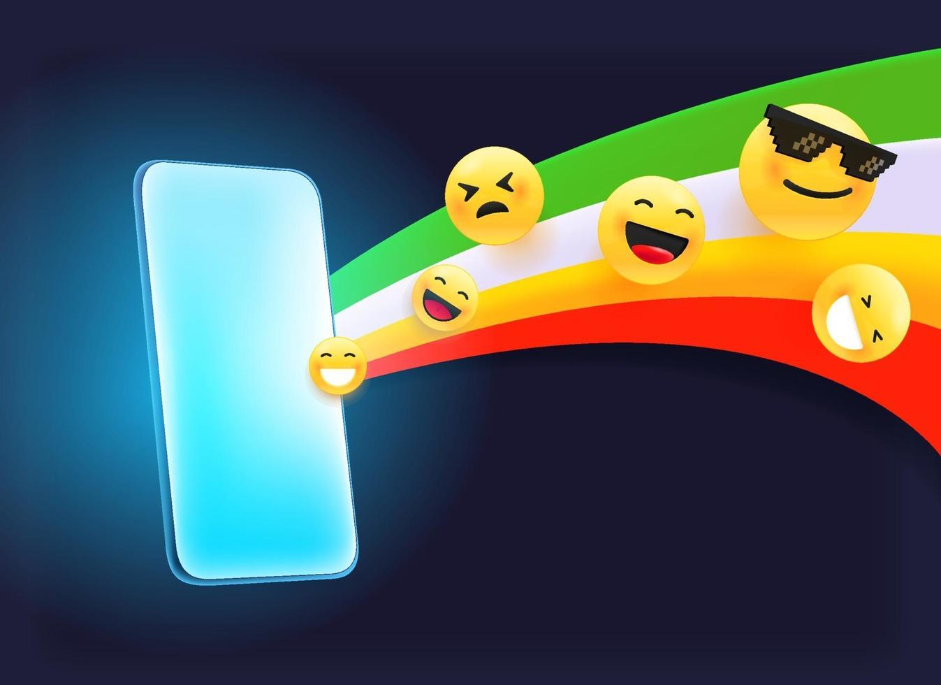 Modern smartphone with rainbow and emoji vector