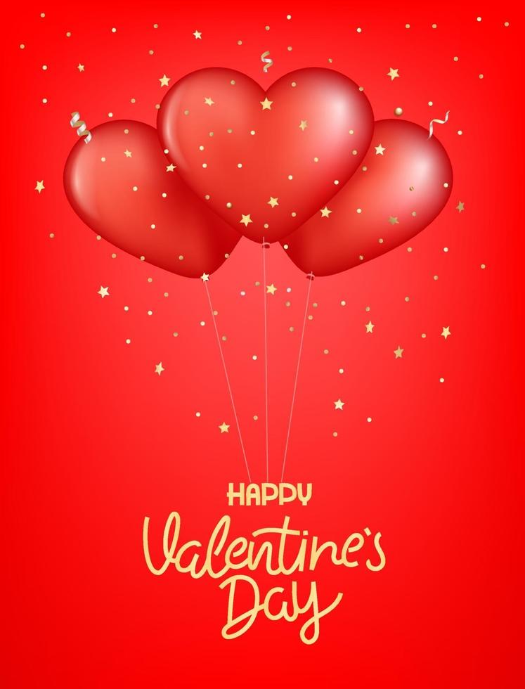 Valentines Day vector illustration. Red balloons with lettering inscription