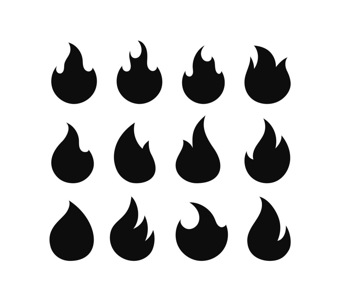 siluetas de llamas aisladas sobre fondo blanco conjunto de vectores