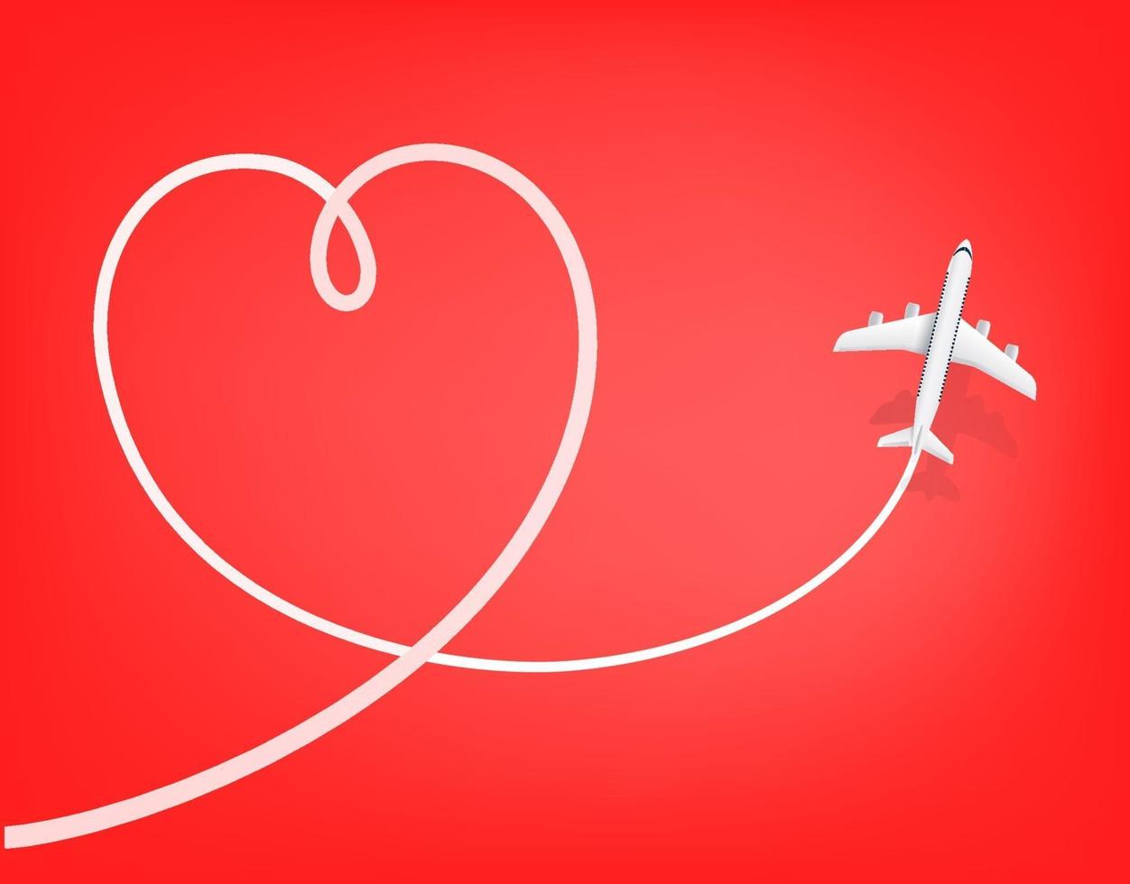 Honeymoon travel destination. Airplane drawing heart sign vector