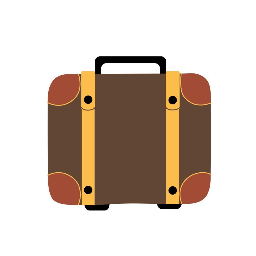 Brown leather travel case, men's suitcase for travel, vector icon in flat style on a white background.