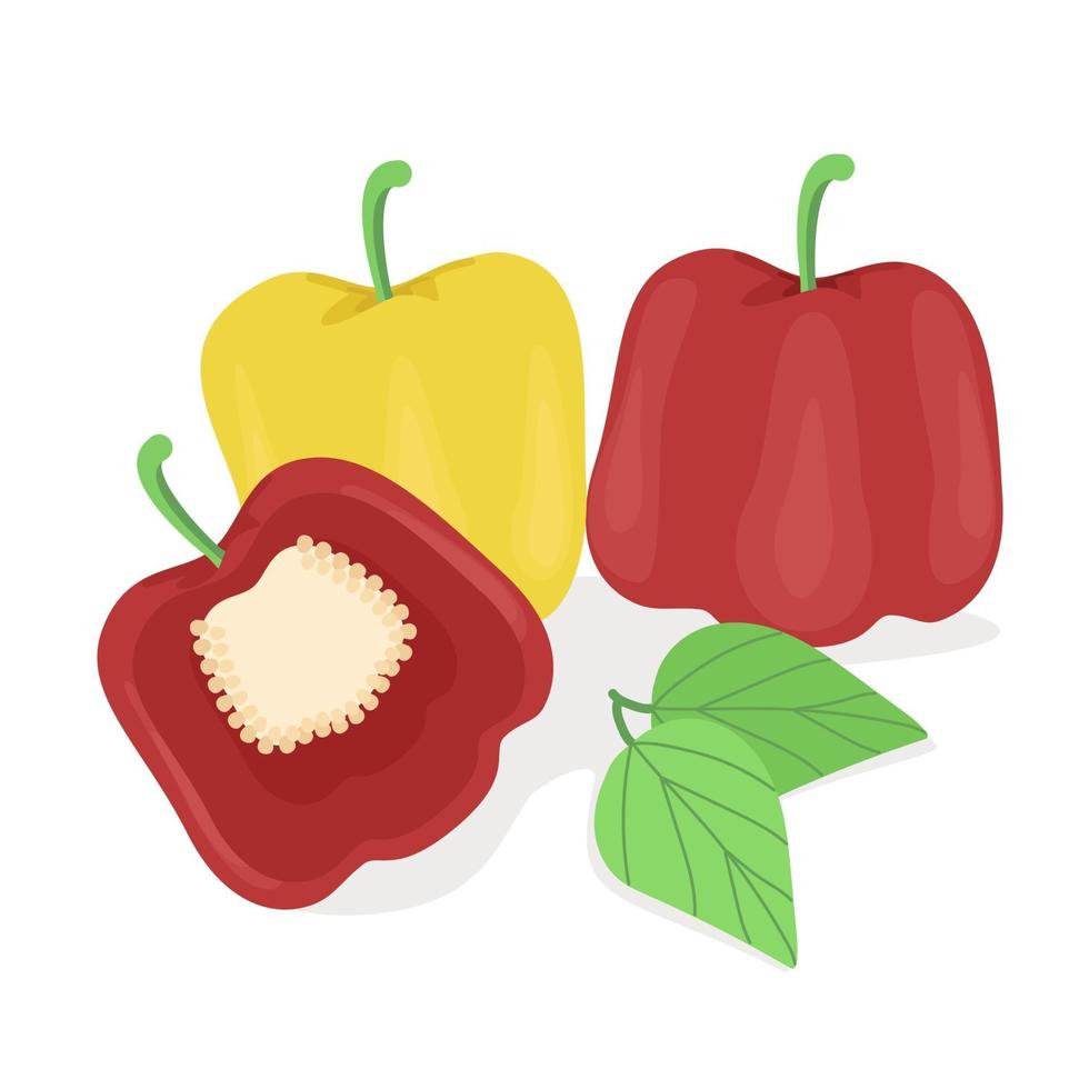 Red and yellow bell peppers, peppers in cut, vitamin vegetables, seasonal vitamins, vector image in flat style.
