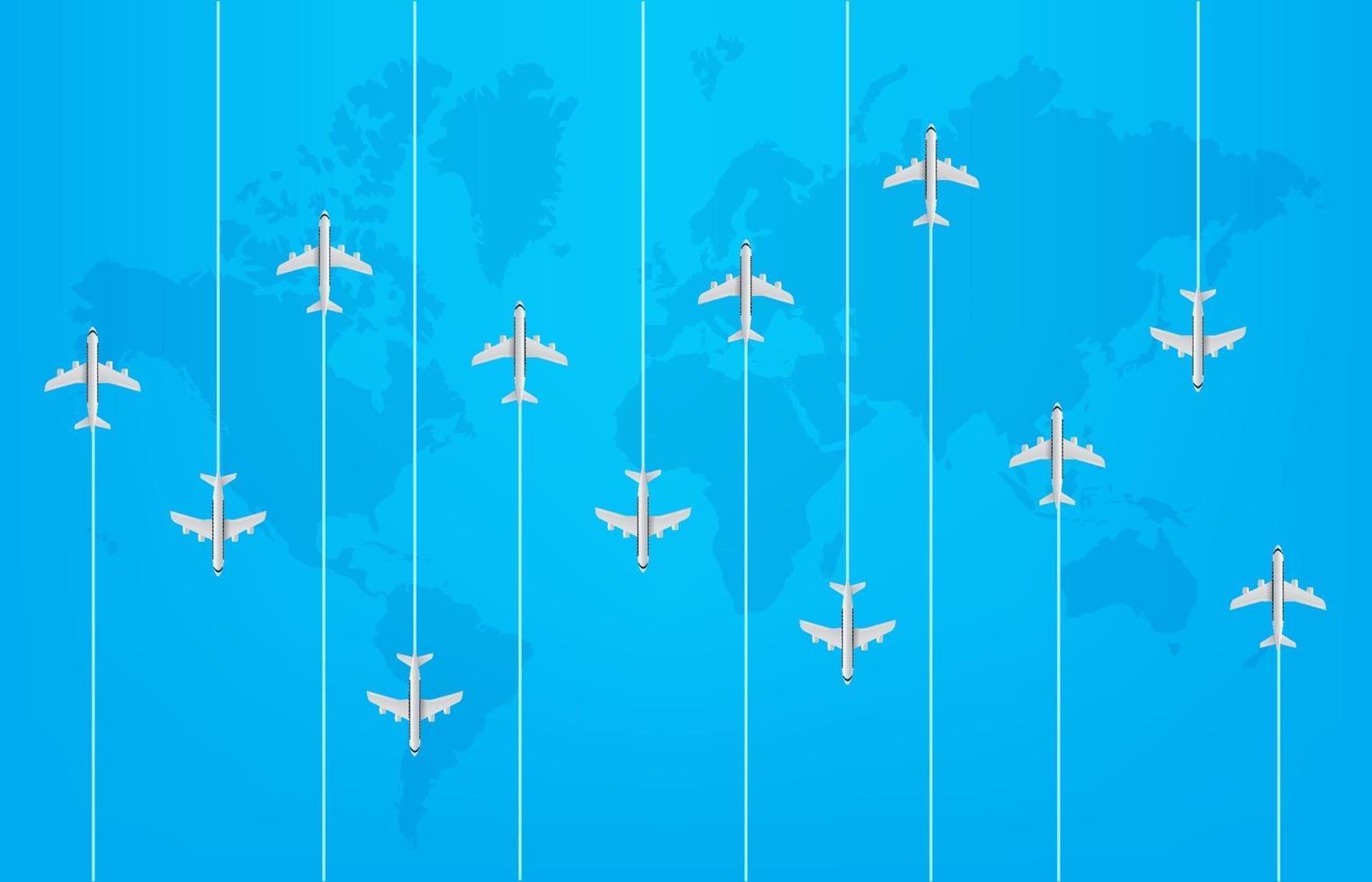 concepto de viaje mundial con aviones modernos. vector