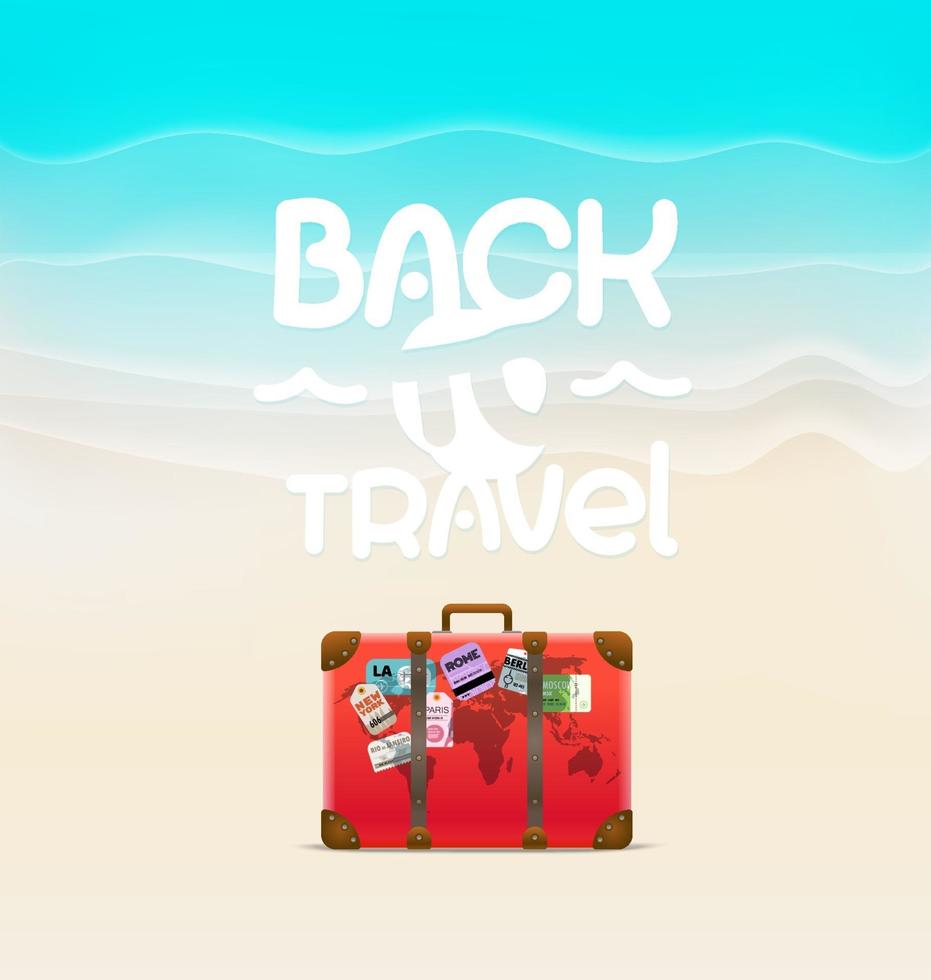 Seaside with red handbag. Back to travel concept vector