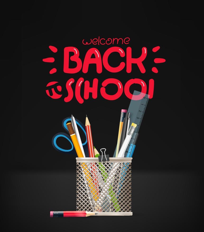 Back to school inscription. School stationery vector