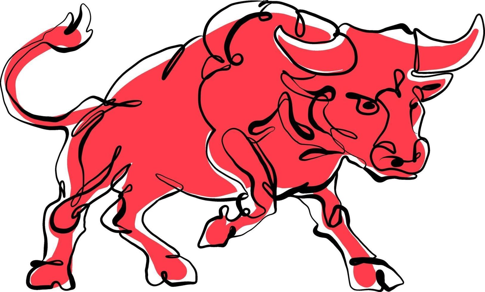 Continuous one line drawing of bull symbol of the Chinese New Year. 2021, the year of the bull. Red cow vector