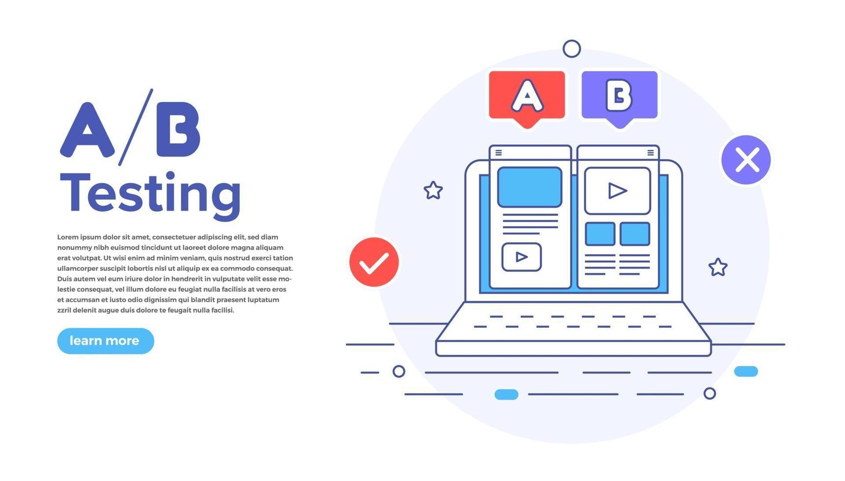 Vector illustrations design concept AB Testing. System Method Modern graphic, Web Banners, Suitable for Diagrams, Infographics. Vector illustrate.