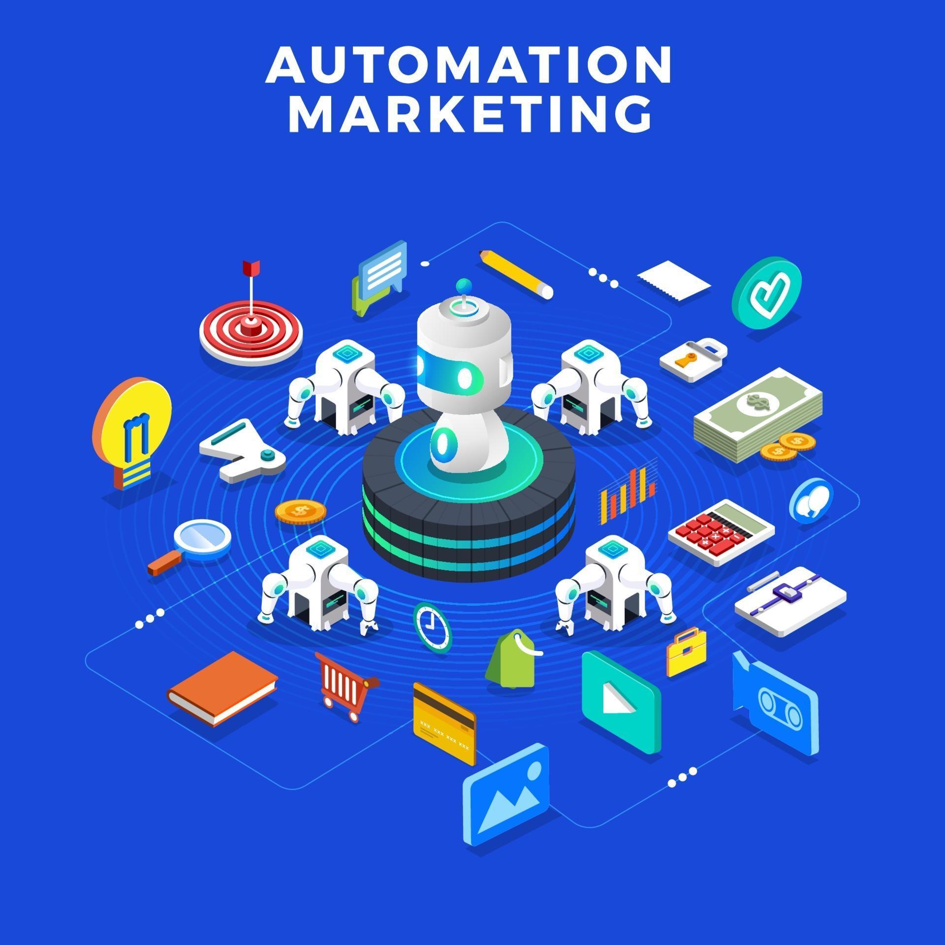 Flat design concept automation marketing. Digital marketing tools