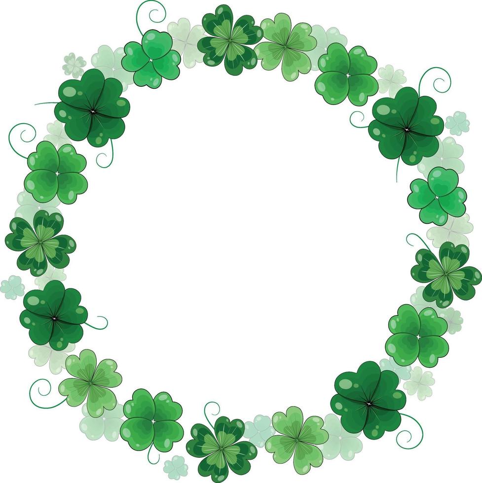 St. Patrick's Day vector floral wreath. Round frame of clover leaves. Volumetric foliage wreath