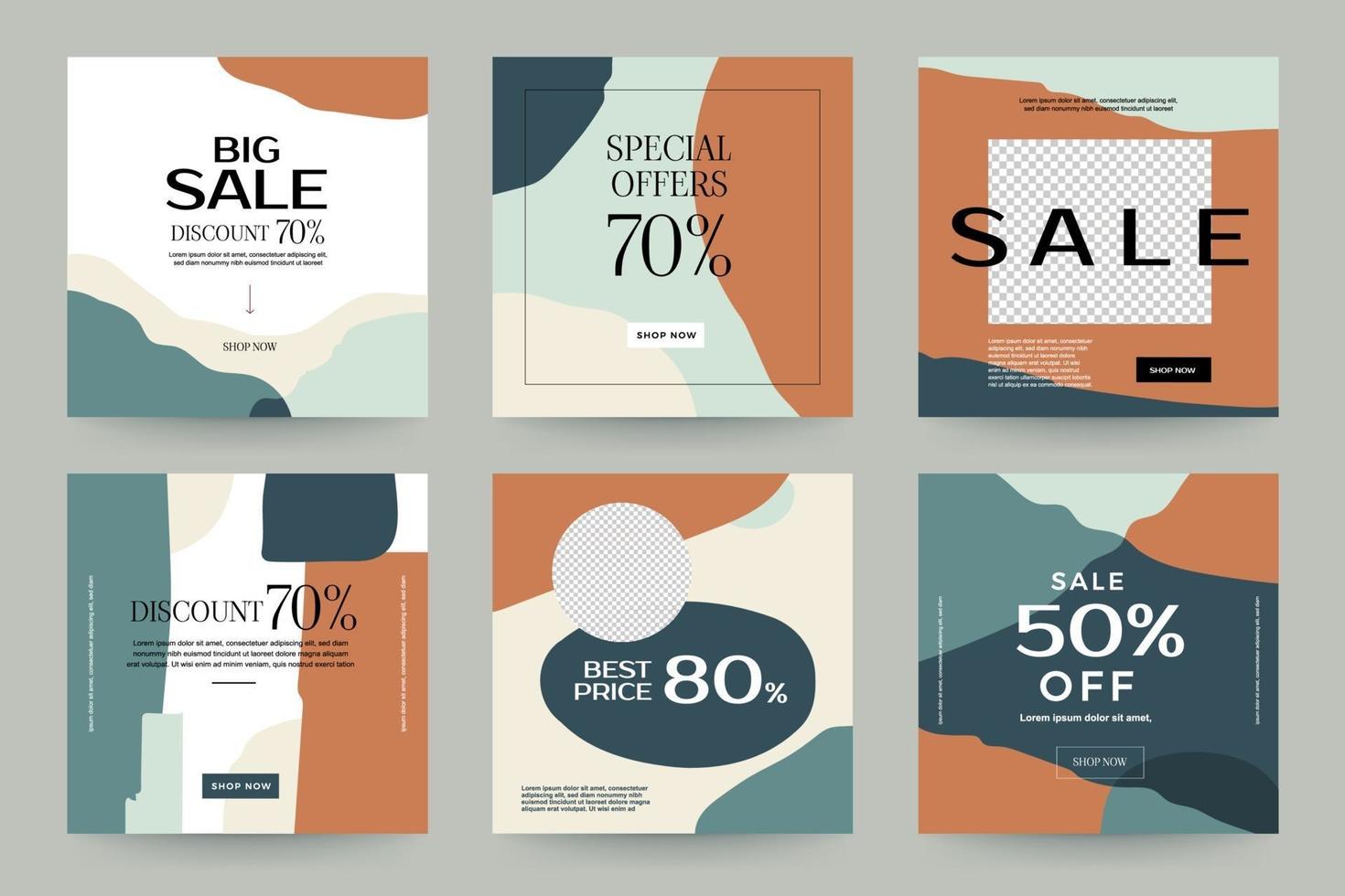 Set of social media sale templates with organic shapes vector