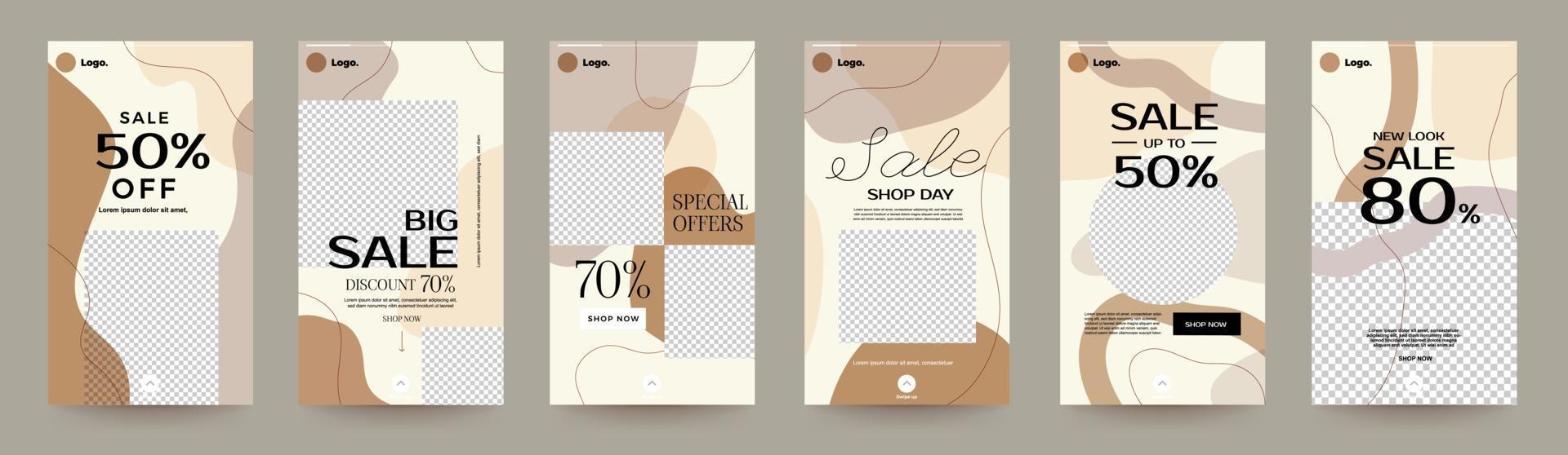 Set of social media sale templates with organic shapes vector