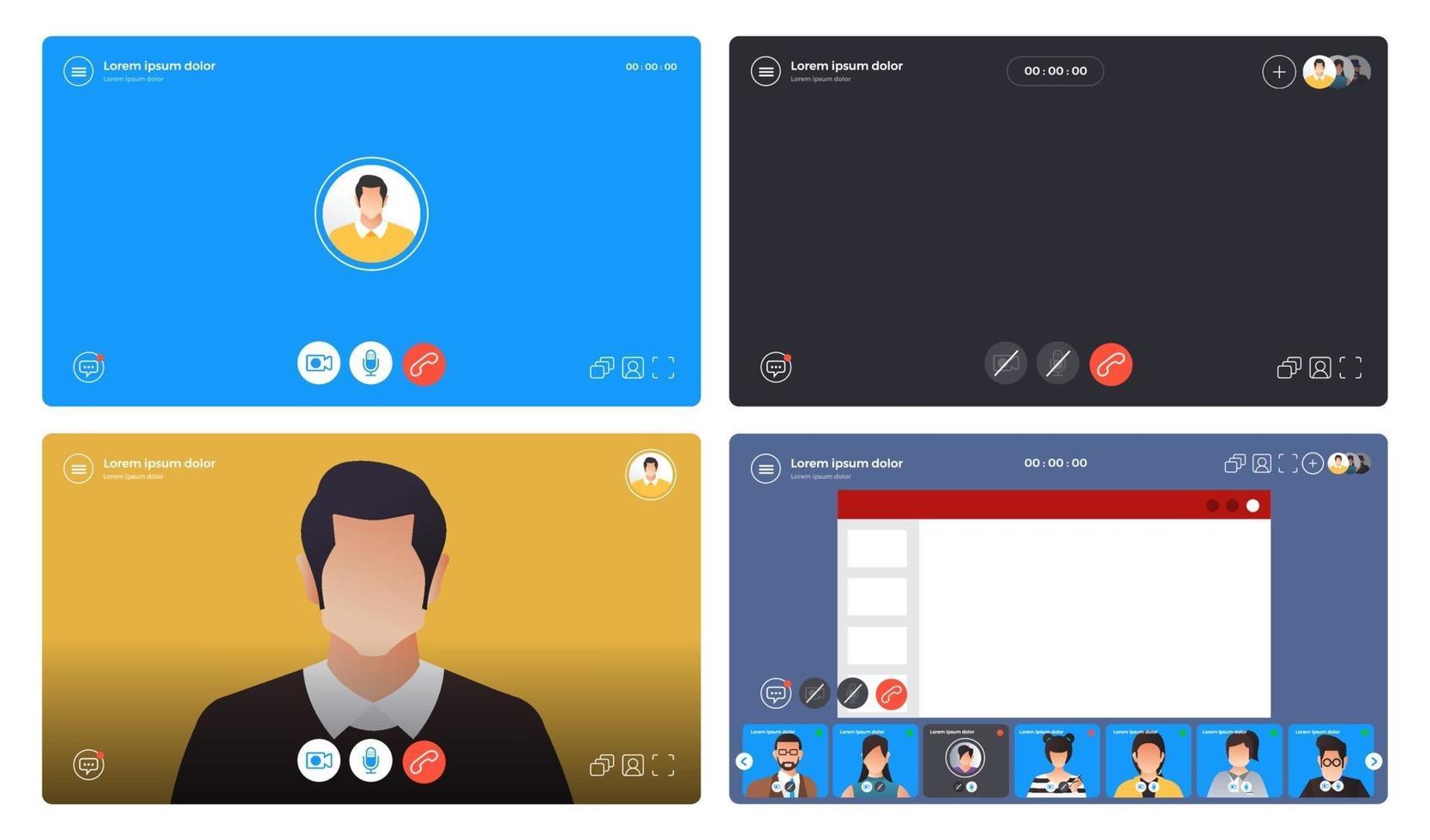 Illustrations flat design concept video conference. online meeting work form home. Call and live video. Vector illustrate.