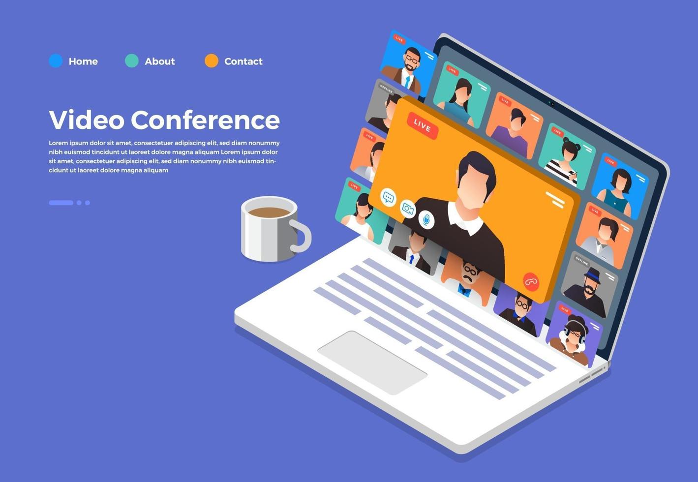 Illustrations flat design concept video conference. online meeting work form home. Call and live video. Vector illustrate.