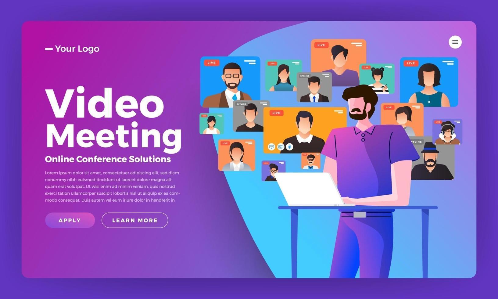 Illustrations flat design concept video conference. online meeting work form home. Call and live video. Vector illustrate.