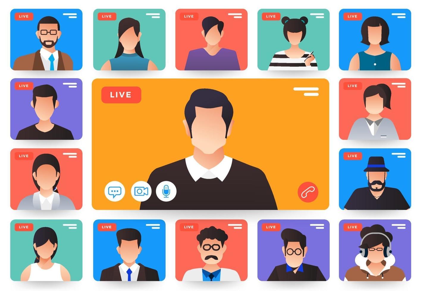 Illustrations flat design concept video conference. online meeting work form home. Call and live video. Vector illustrate.