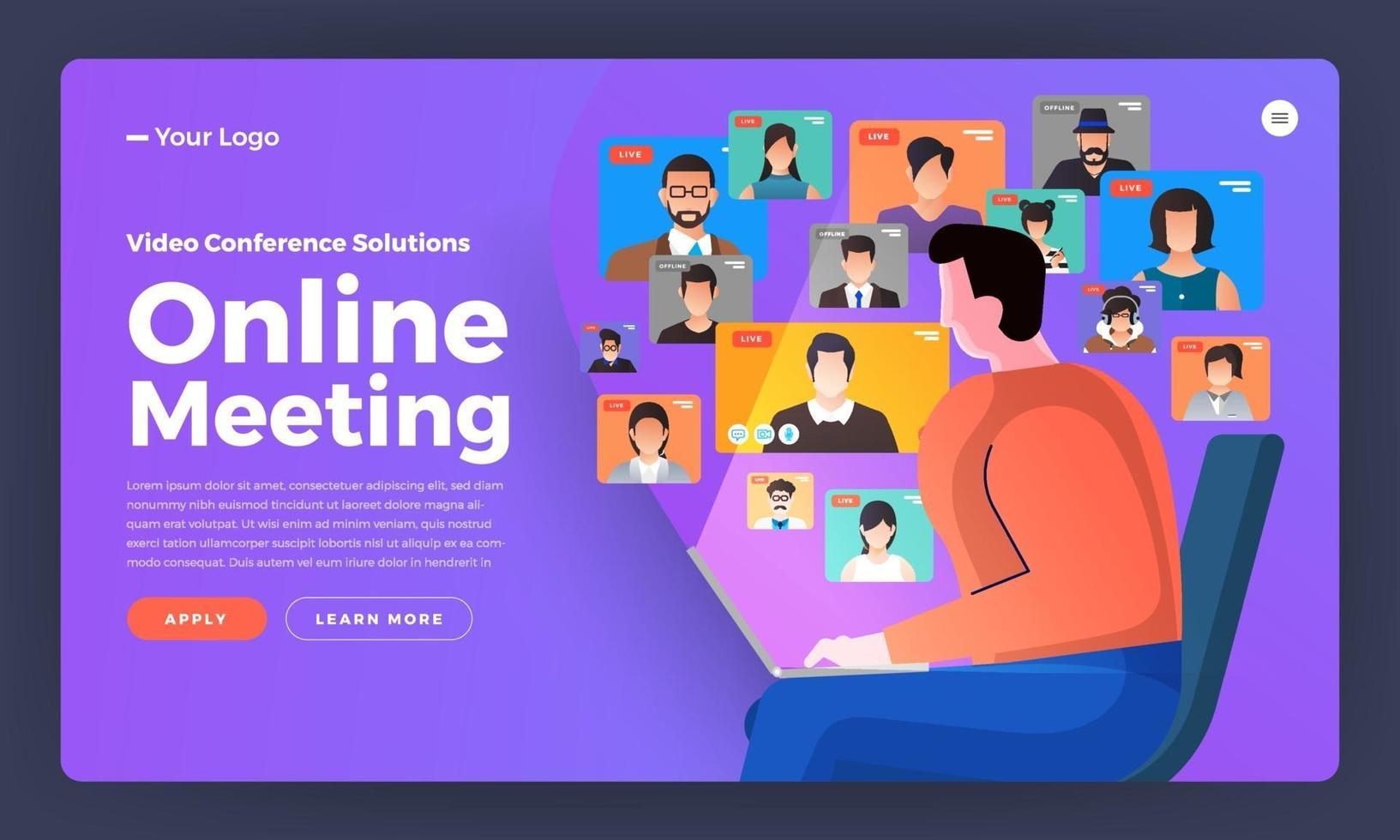 Illustrations flat design concept video conference. online meeting work form home. Call and live video. Vector illustrate.