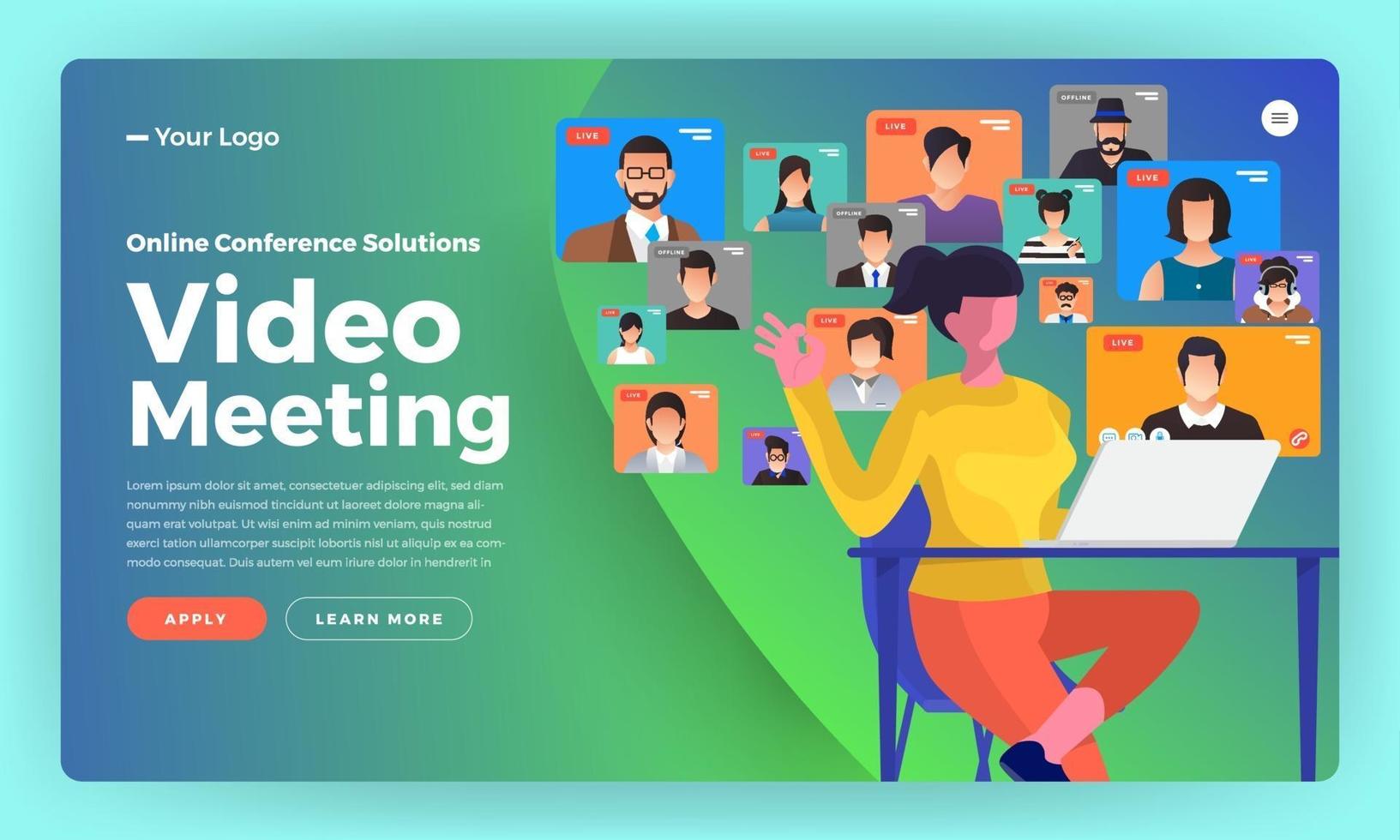 Illustrations flat design concept video conference. online meeting work form home. Call and live video. Vector illustrate.