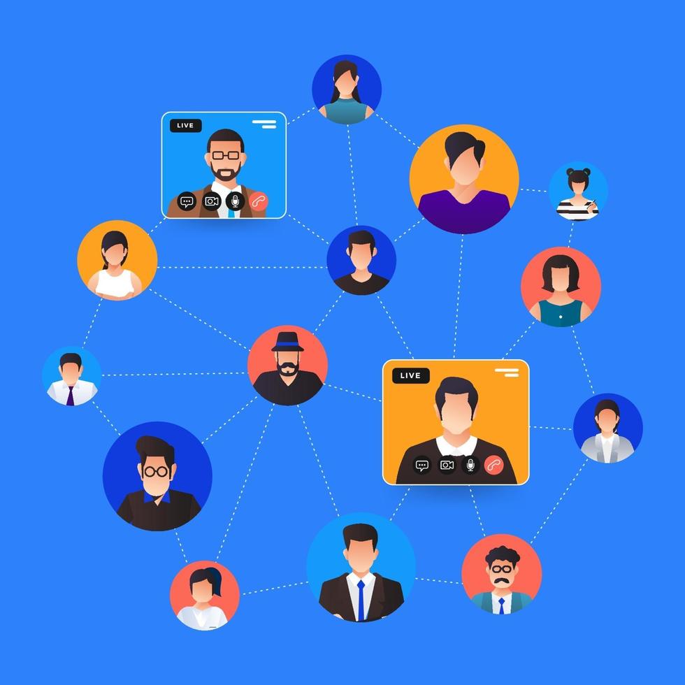 Illustrations flat design concept video conference. Online meeting work from home. vector