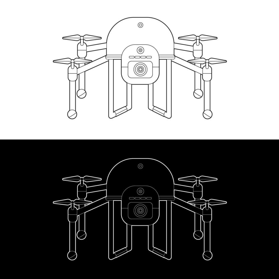 Drones Vector Icon Set, Black and White Outline