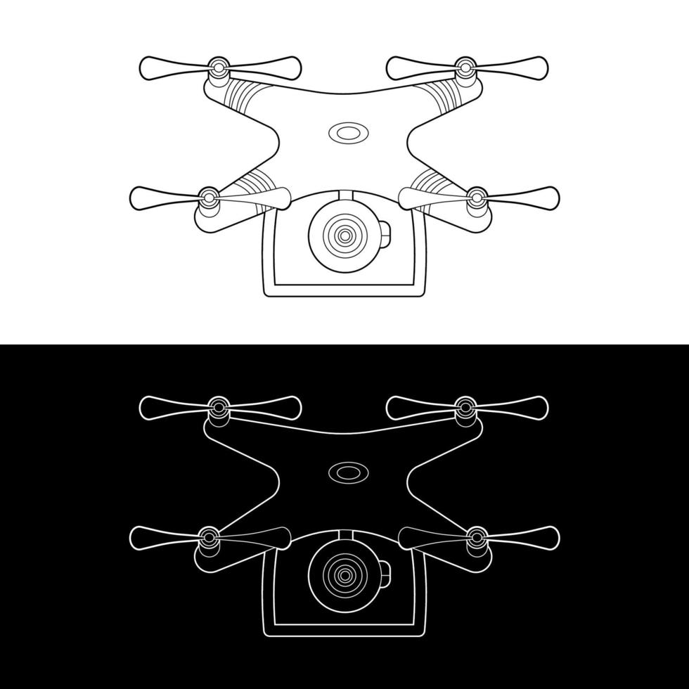 Drones vector conjunto de iconos, contorno blanco y negro