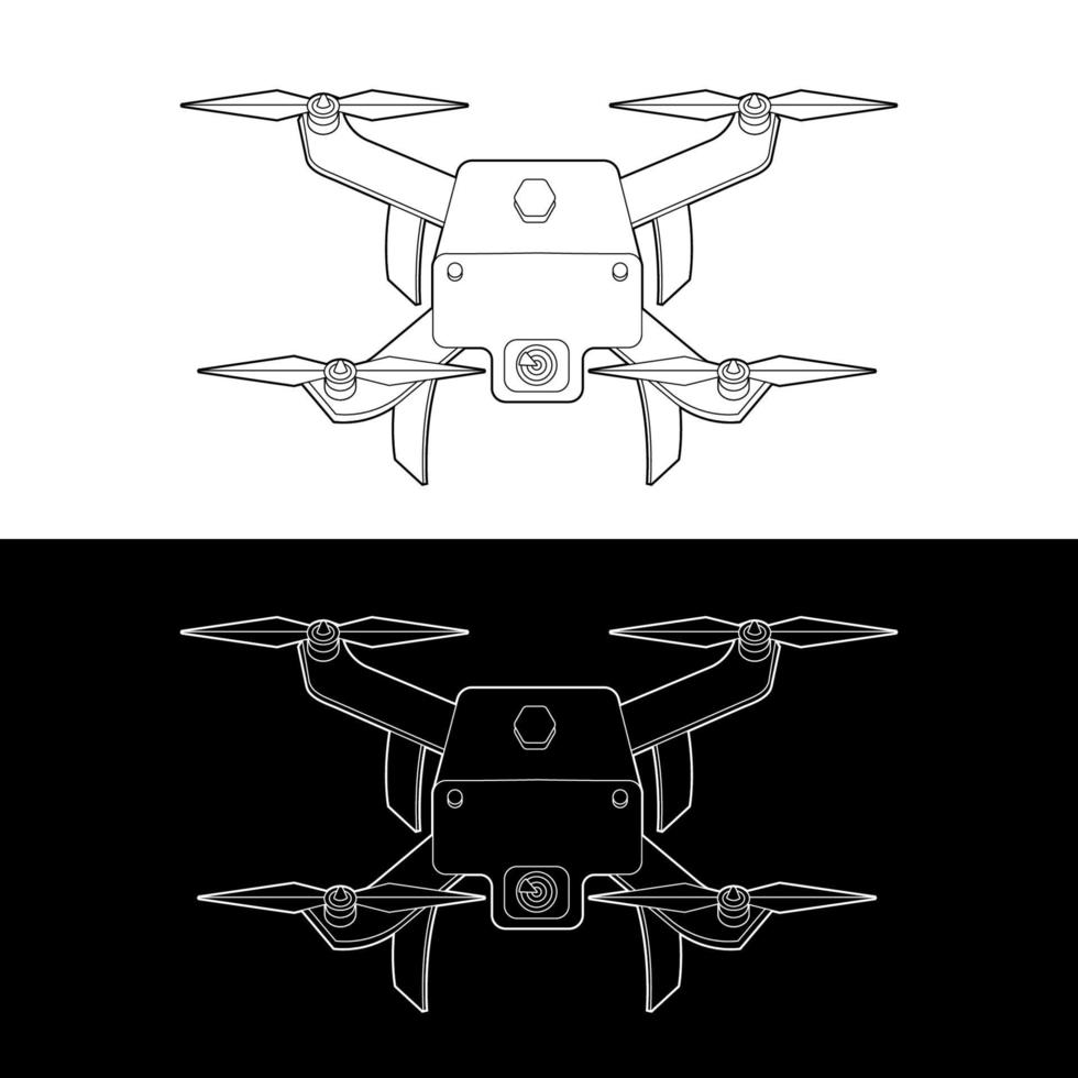 Drones vector conjunto de iconos, contorno blanco y negro