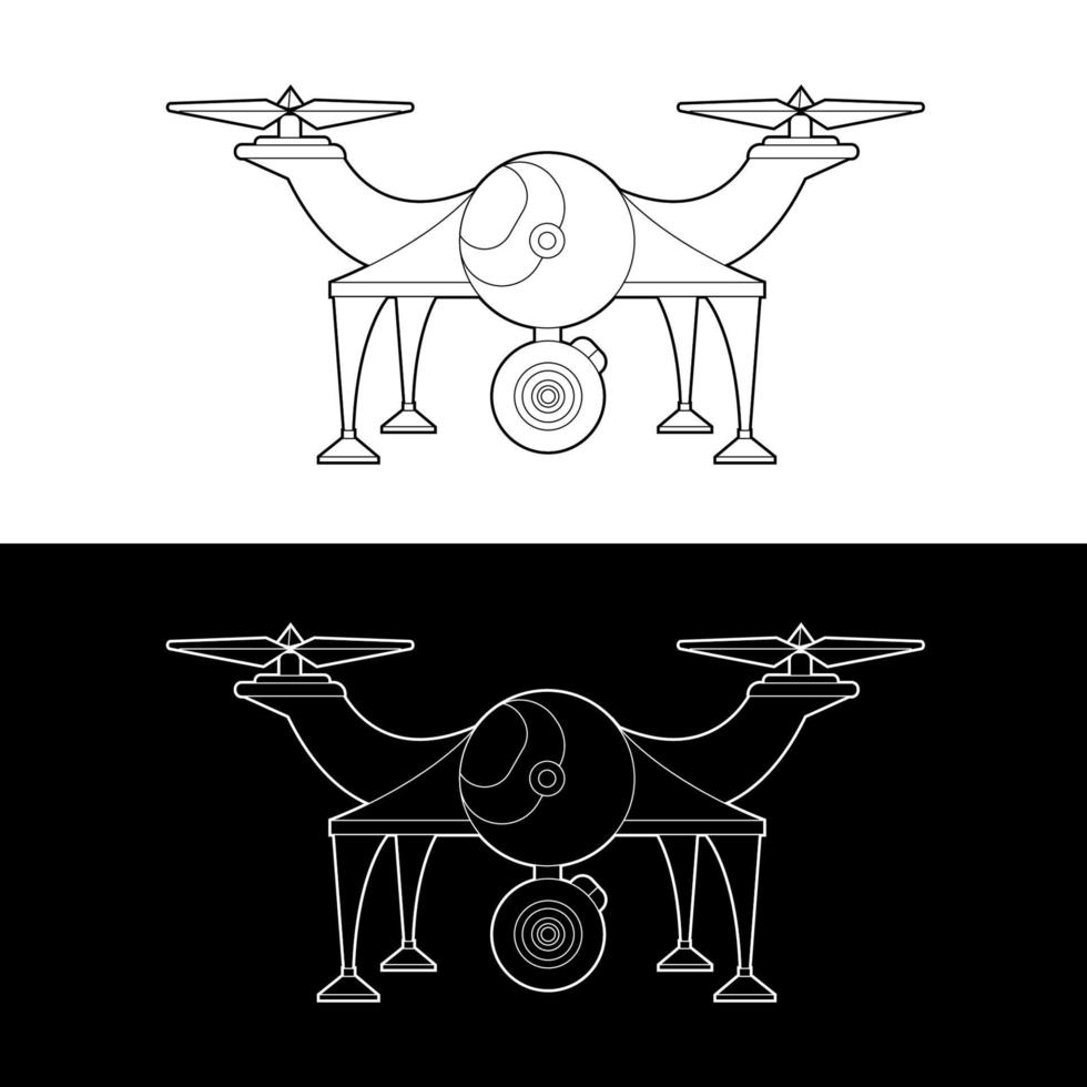 Drones vector conjunto de iconos, contorno blanco y negro