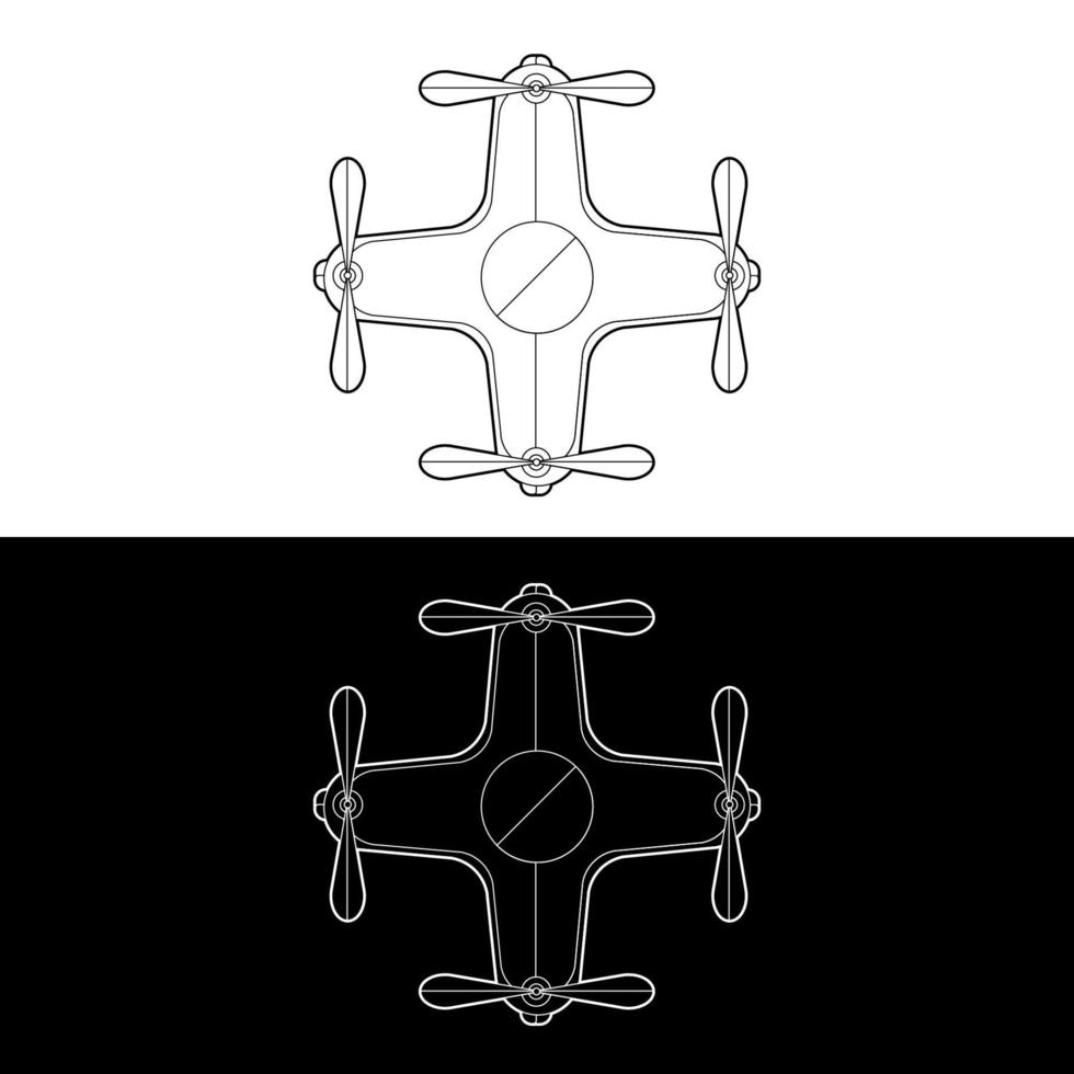 Drones vector conjunto de iconos, contorno blanco y negro