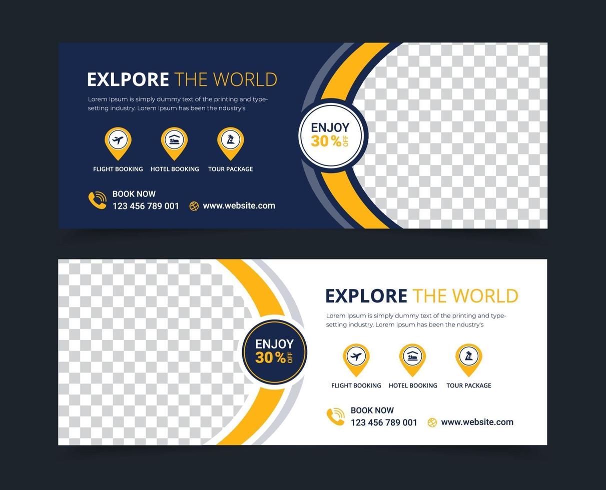 Travel social media post banner template set vector