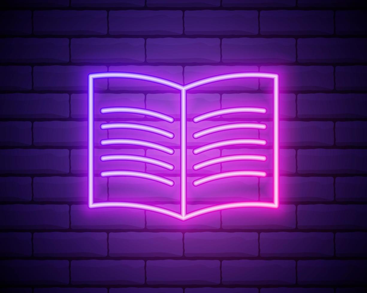 Open book sketch neon icon. Simple thin line, outline vector of education icons for ui and ux, website or mobile application isolated on brick wall