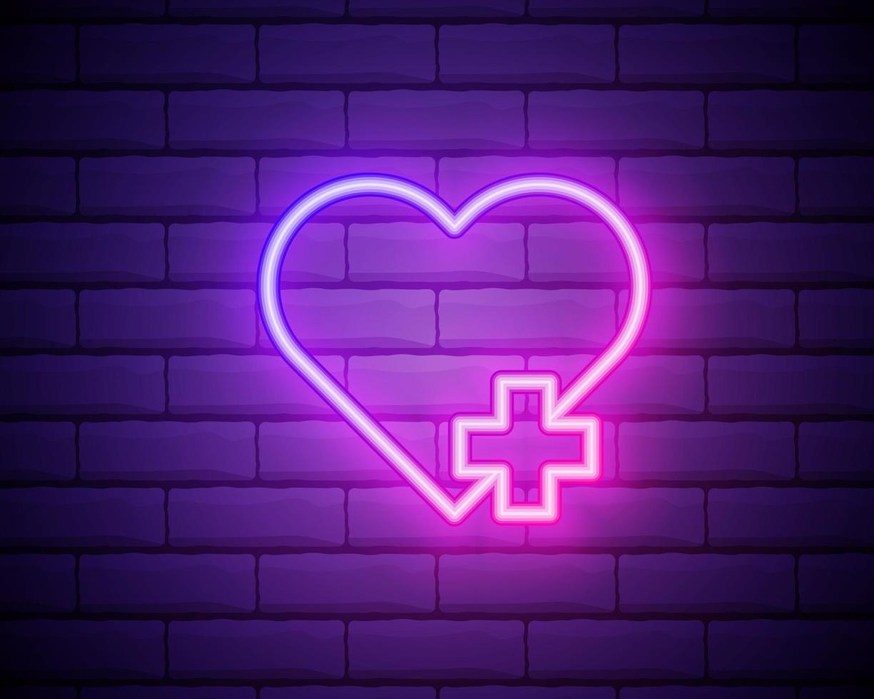 add heart neon icon. Elements of sosial media network set. Simple icon for websites, web design, mobile app, info graphics isolated on brick wall vector