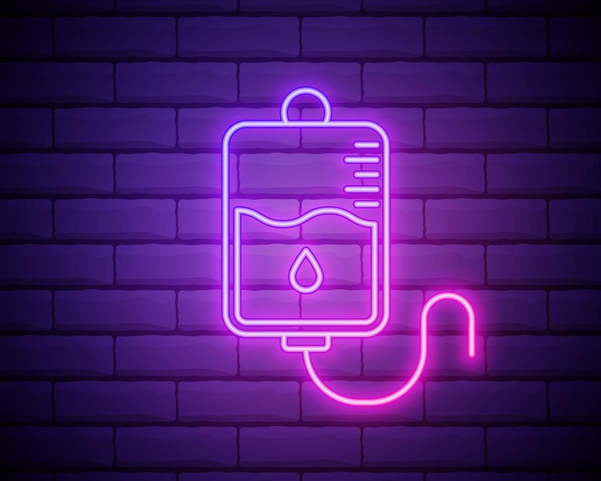 blood bag line icon. Elements of Medicine in neon style icons. Simple icon for websites, web design, mobile app, info graphics isolated on brick wall vector