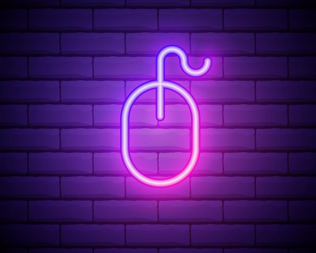 Mouse neon icon. Elements of business set. Simple icon for websites, web design, mobile app, info graphics isolated on brick wall vector