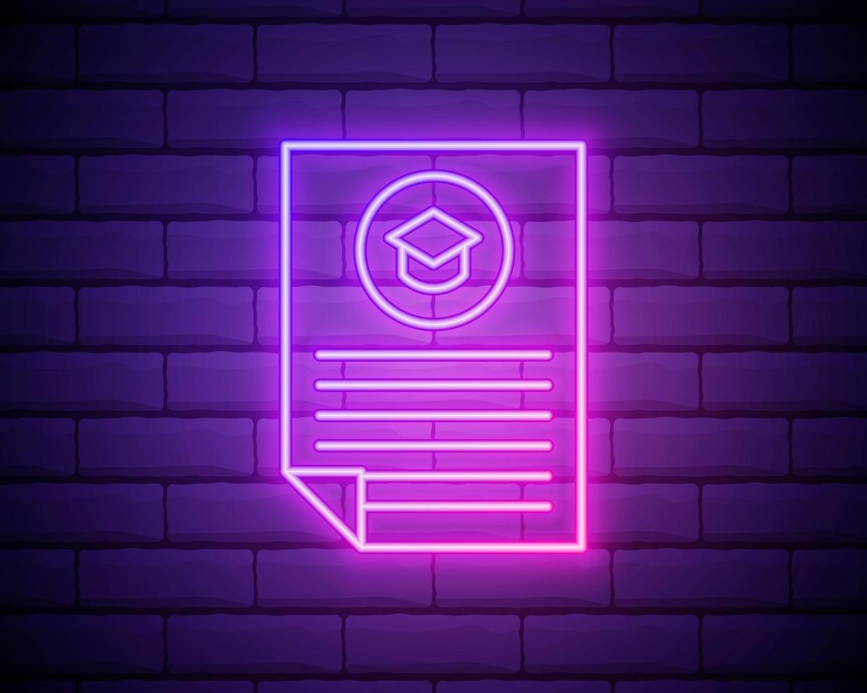 resume of an employee icon. Elements of HR and Heat hunting in neon style icons. Simple icon for websites, web design, mobile app, info graphics isolated on brick wall background. vector