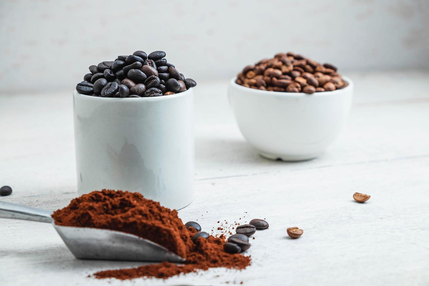 Dark and medium coffee beans photo