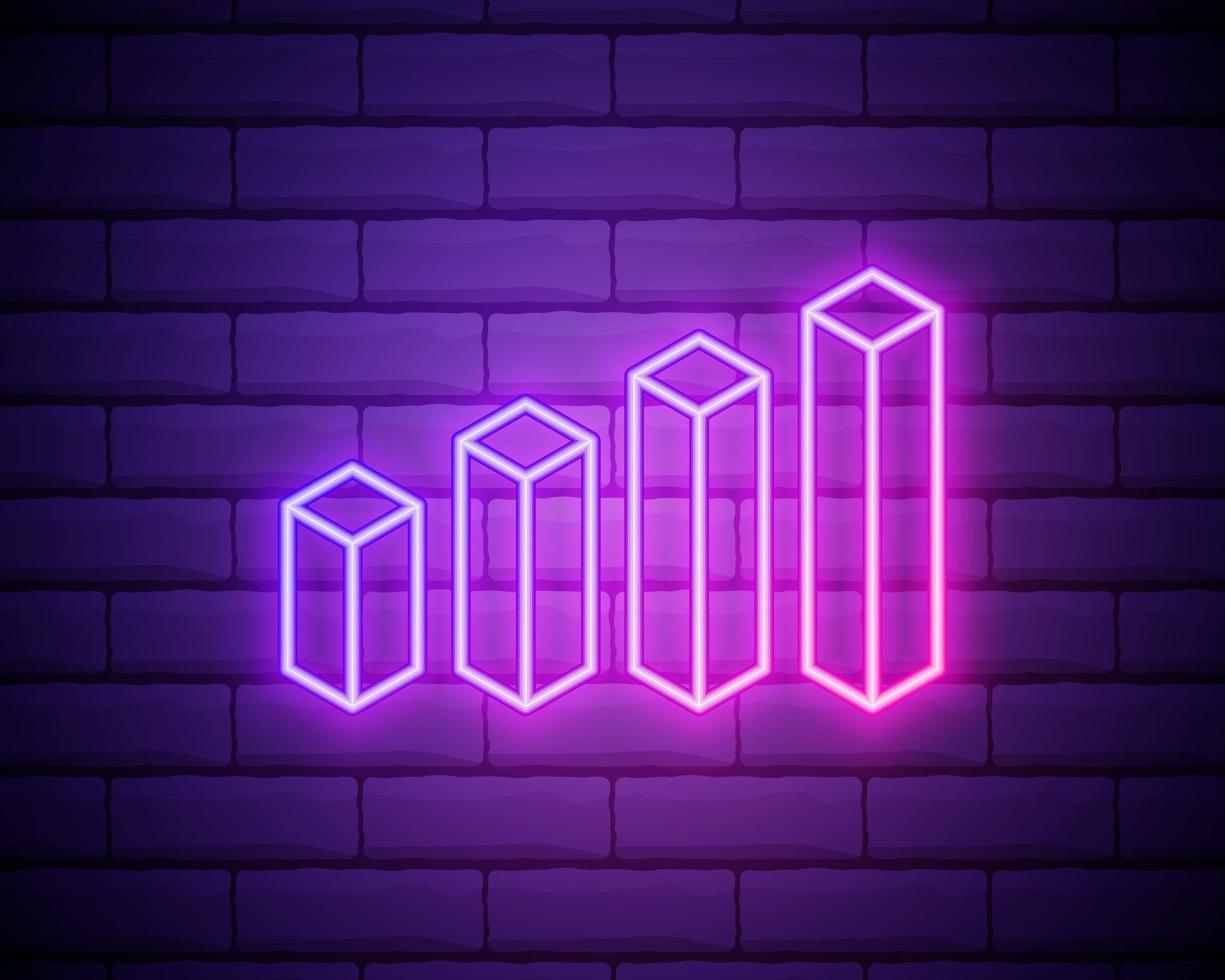 Graph neon icon. Glowing vector graphic illustration sign for website. Business concept isolated on brick wall