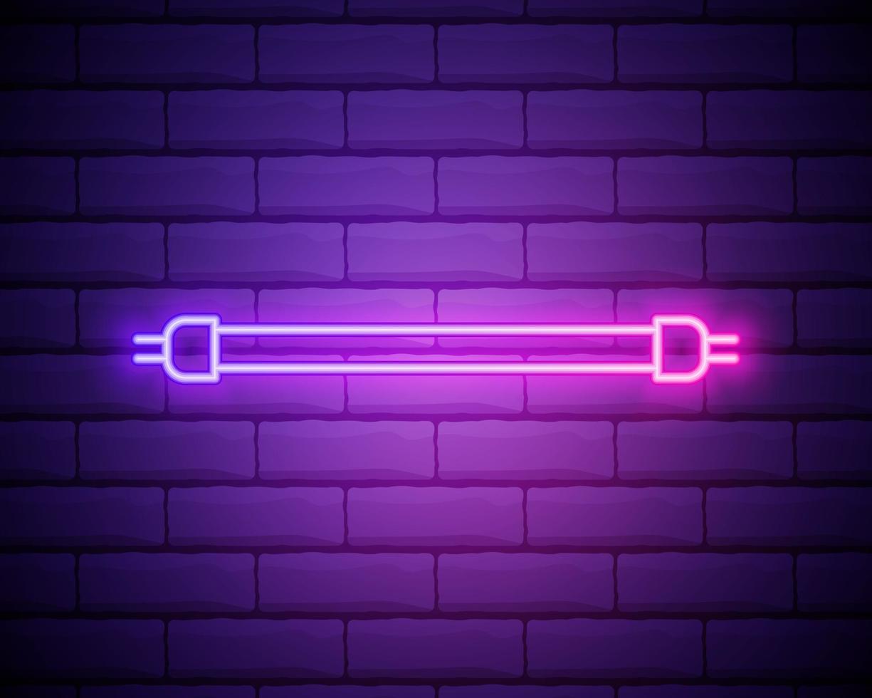 Glowing neon fluorescent Light bulb shine icon isolated on brick wall background. Energy and idea symbol. Lamp electric. Vector Illustration