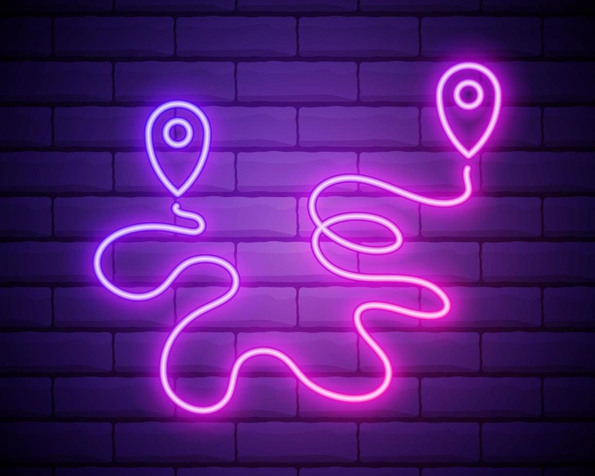 location pin icon in neon style. Simple thin line, outline vector of web, minimalistic icons for UI and UX, website or mobile application.