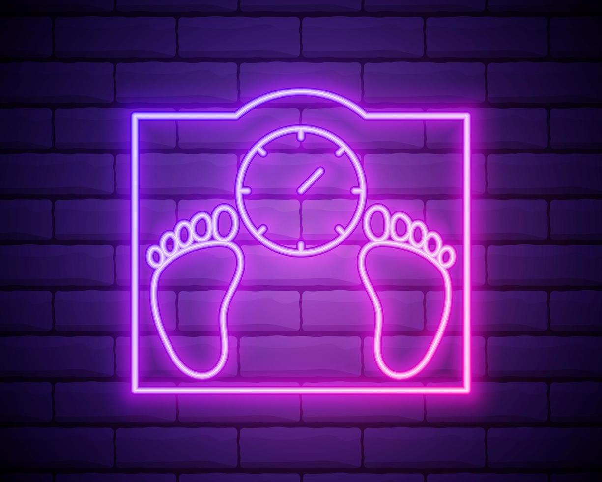 The Floor Scales, balance, weighing-machine neon icon . Simple thin line, outline vector of Gym, sport icons for UI and UX, website or mobile application isolated on brick wall