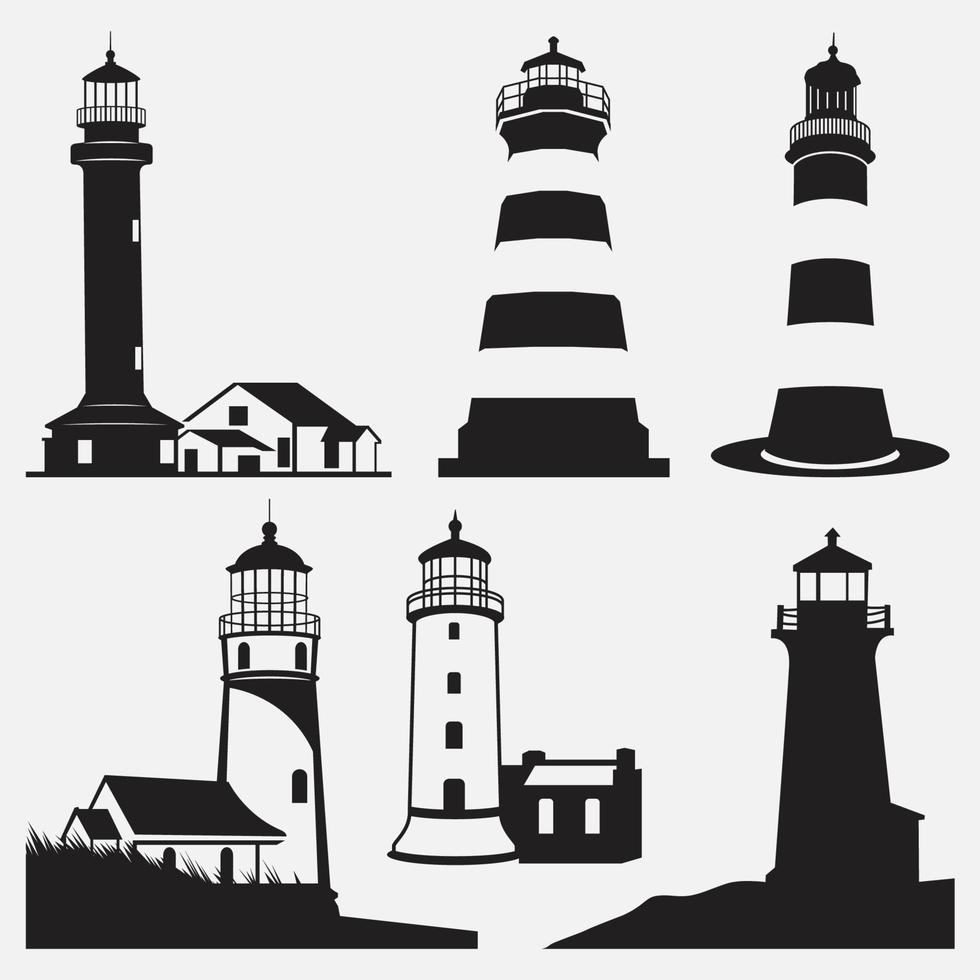 Lighthouse Silhouettes vector design templates set