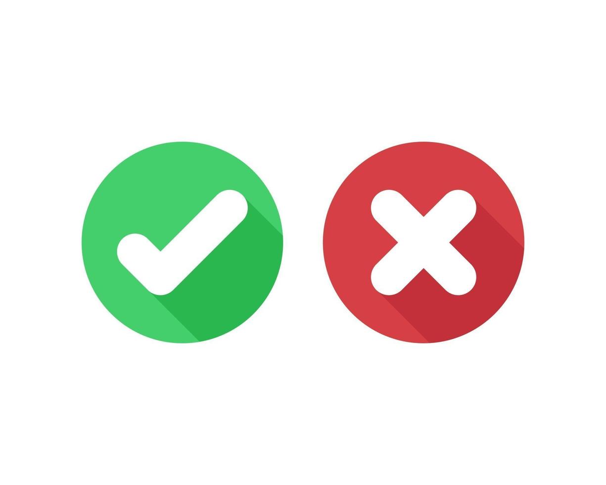 Check marks. Tick and cross vector icons. Yes and No symbols. Vector illustration.